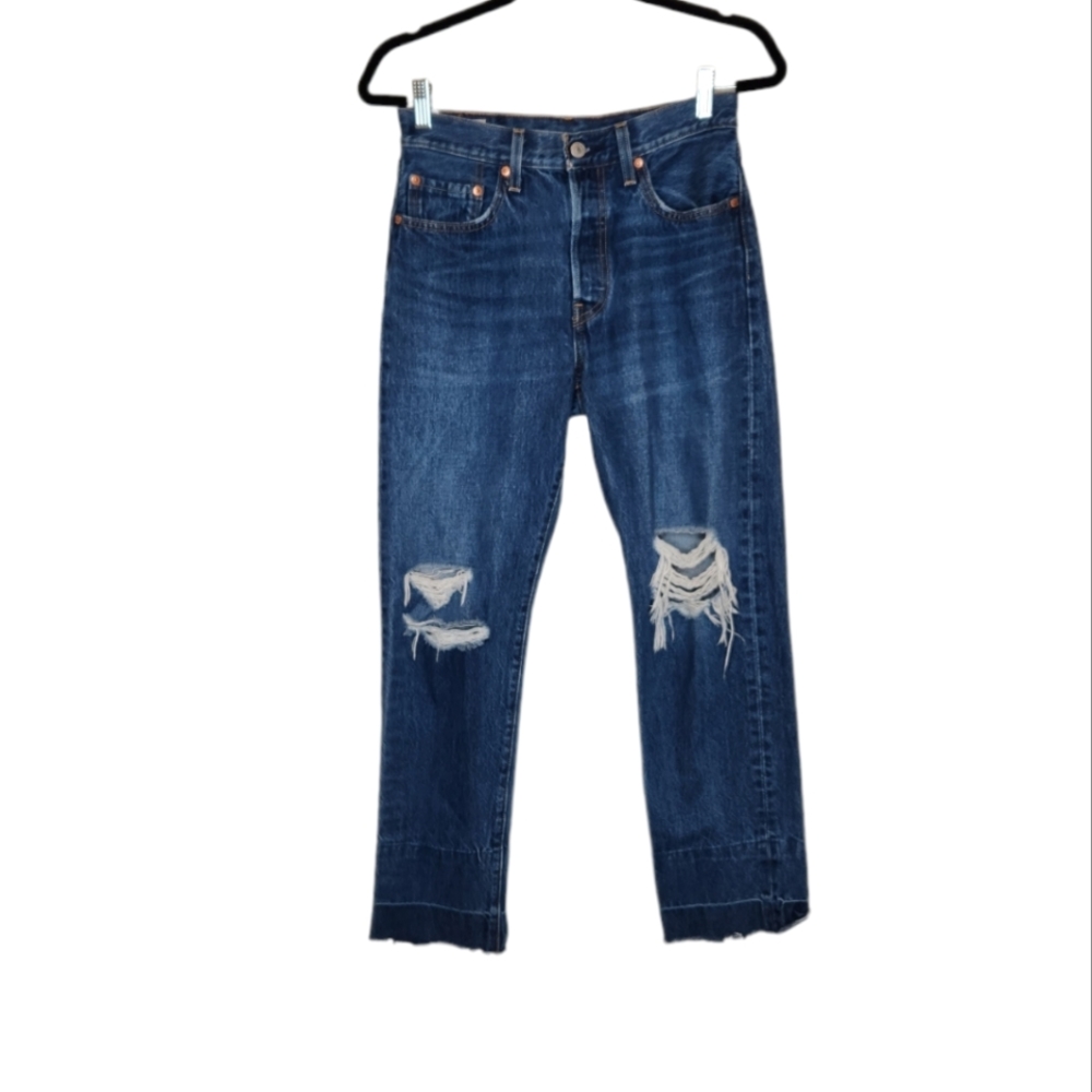 Levi's 501 Button Fly 100% Cotton Distressed Raw Released Hem Jeans